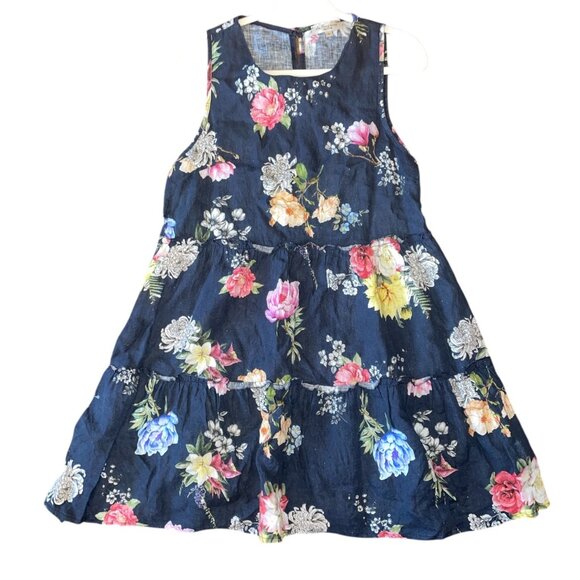 Le Ragazze Women's Boho Flowy Tiered Navy Linen Floral Dress Italy S - Picture 1 of 8